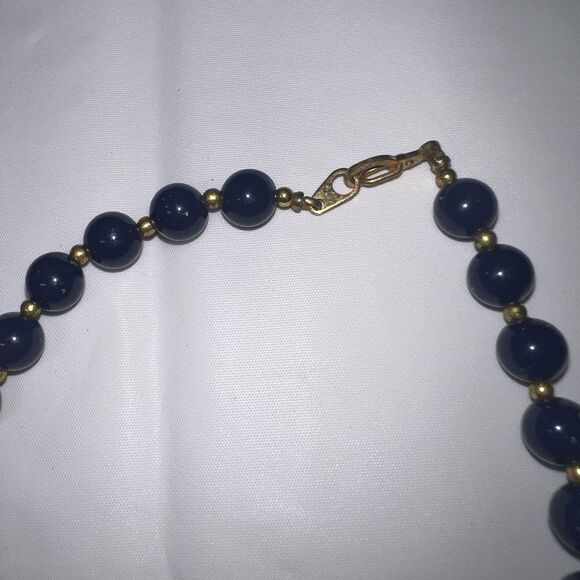 Vintage Blue Glass Bead with Gold Tone Chain Necklace - Picture 3 of 11